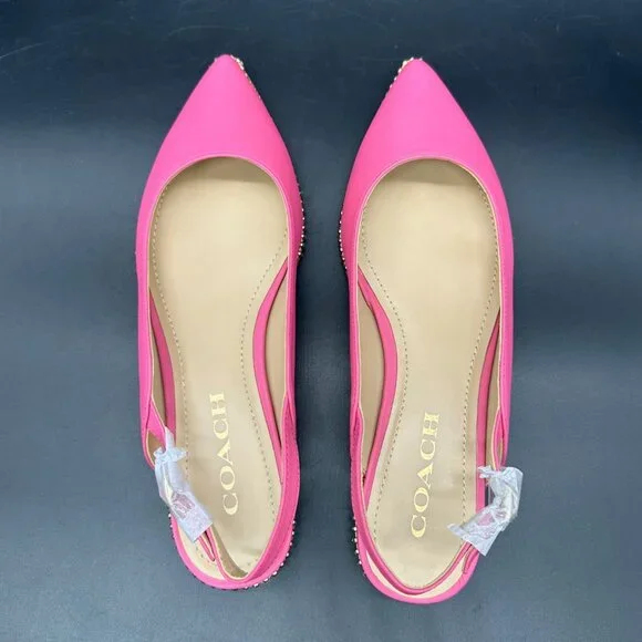Coach Womens Petunia Pink Vae Leather Skimmer Flats Box Pointed Toe Size 6.5 - Picture 2 of 13